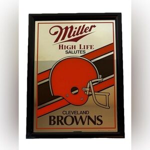 Vintage Miller High Life Salutes Cleveland Browns 19" Framed Glass Mirror 1990's